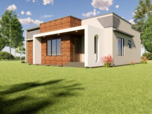 A box-type three-bedroom house design