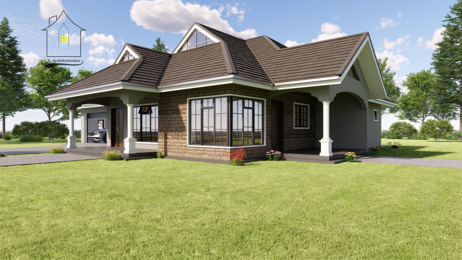 A three-bedroom bungalow house plan