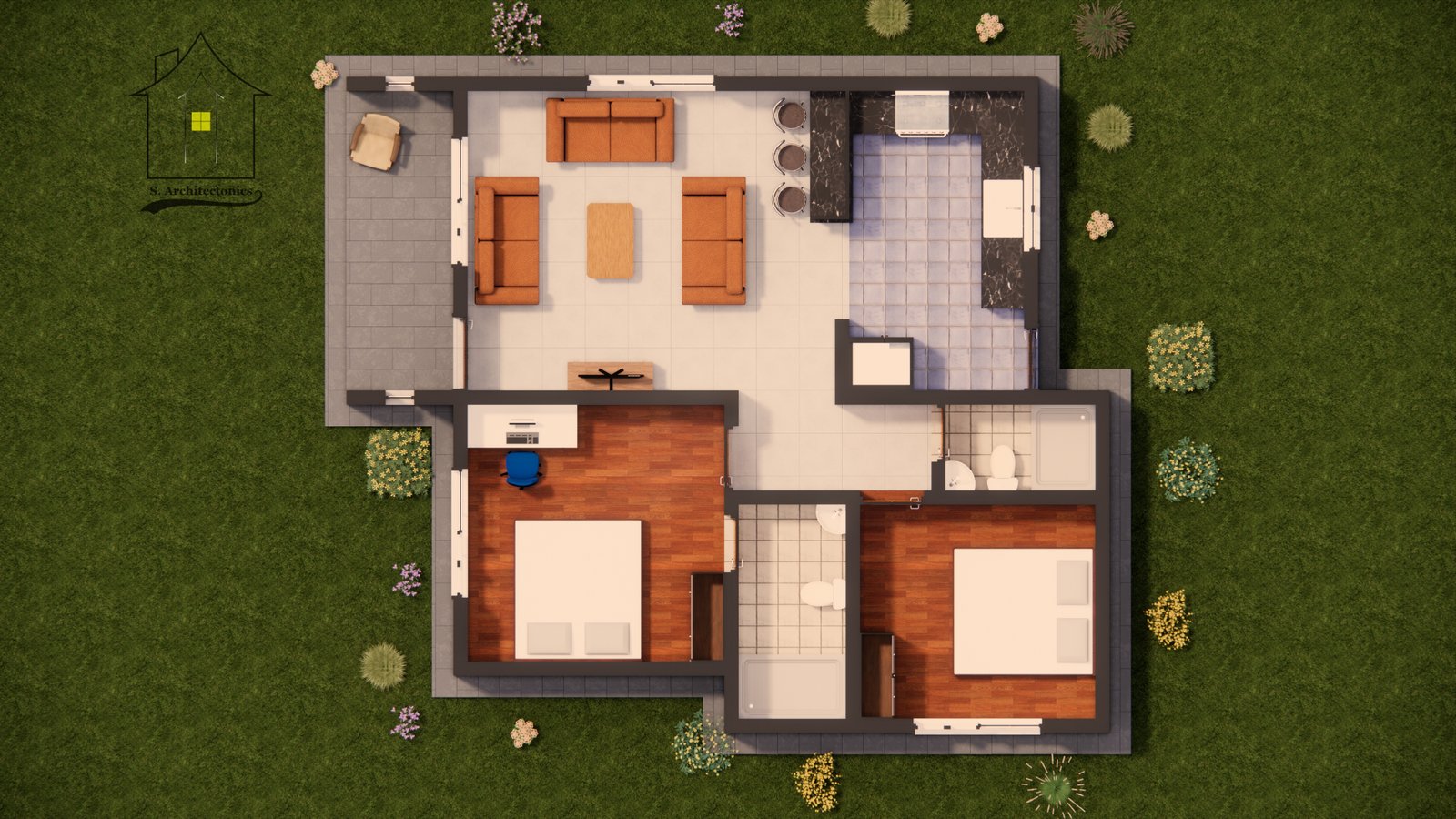 A two bedroom house plan in Kenya