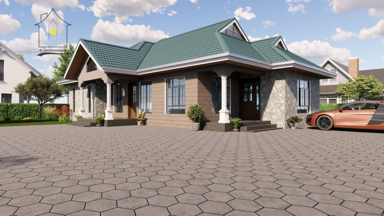 A three-bedroom house design - floor plan