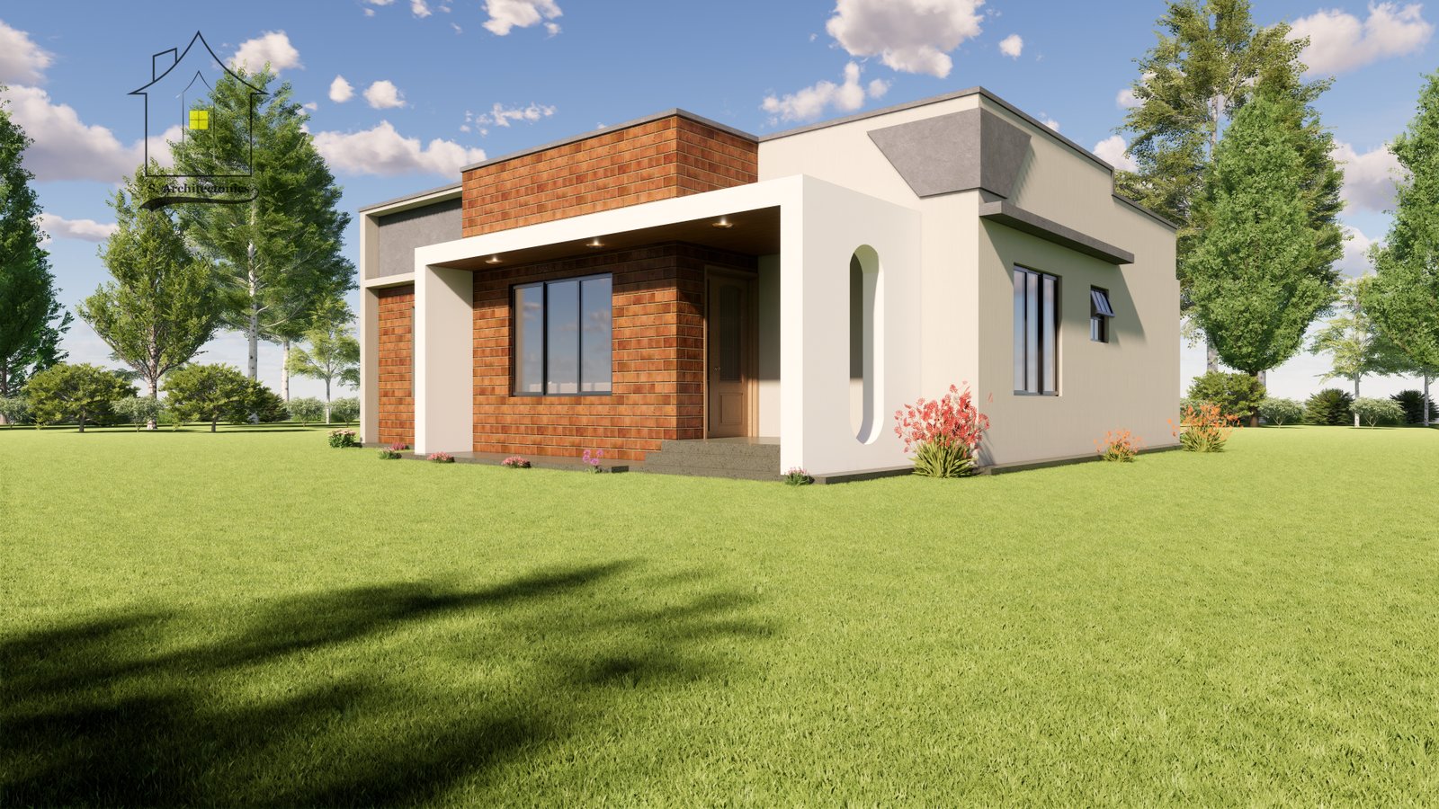 A box-type three-bedroom house design