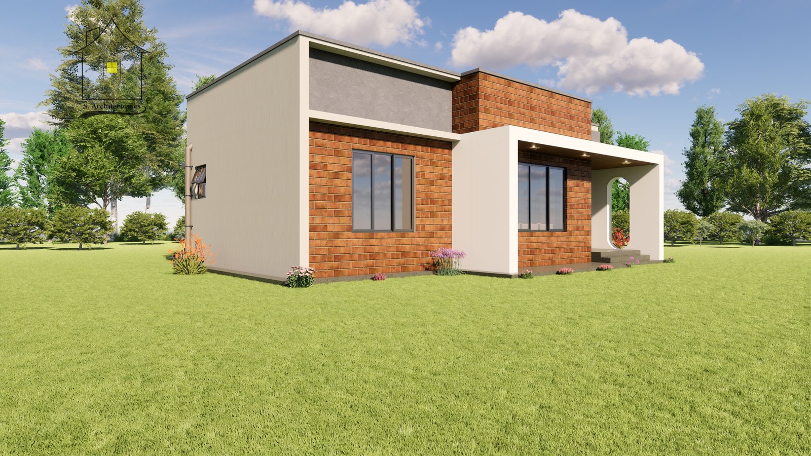 A box-type three-bedroom house design