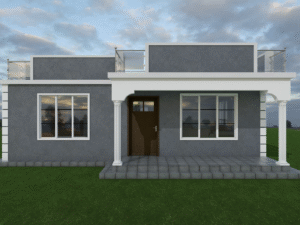 A flat-roof two-bedroom bungalow house design in Kenya