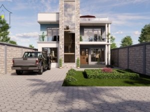 A two-story, three-bedroom maisonette house plan