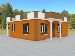 A stunning two-bedroom bungalow house plan with a flat roof