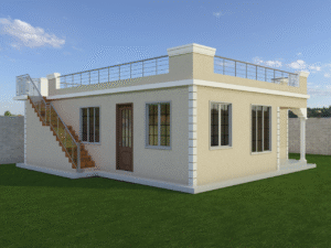 A nice three-bedroom house plan with a flat roof