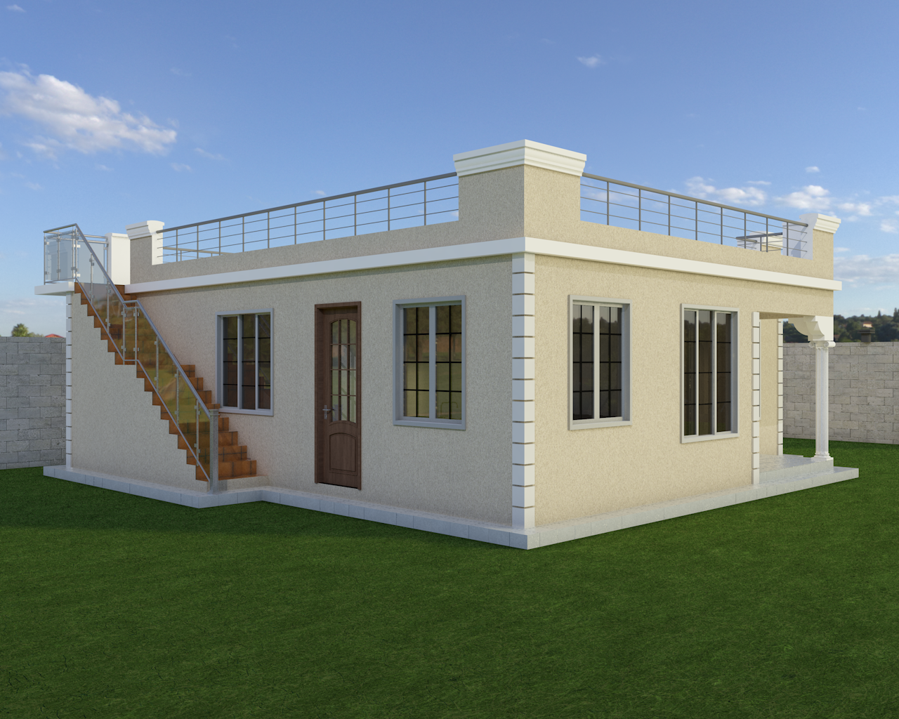 A nice three-bedroom house plan with a flat roof