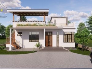A flat roof three bedroom house plan in Kenya