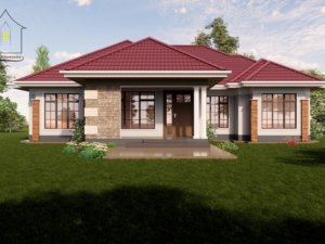 A three-bedroom bungalow house plan in Kenya