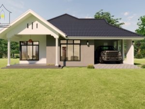A three-bedroom bungalow house plan
