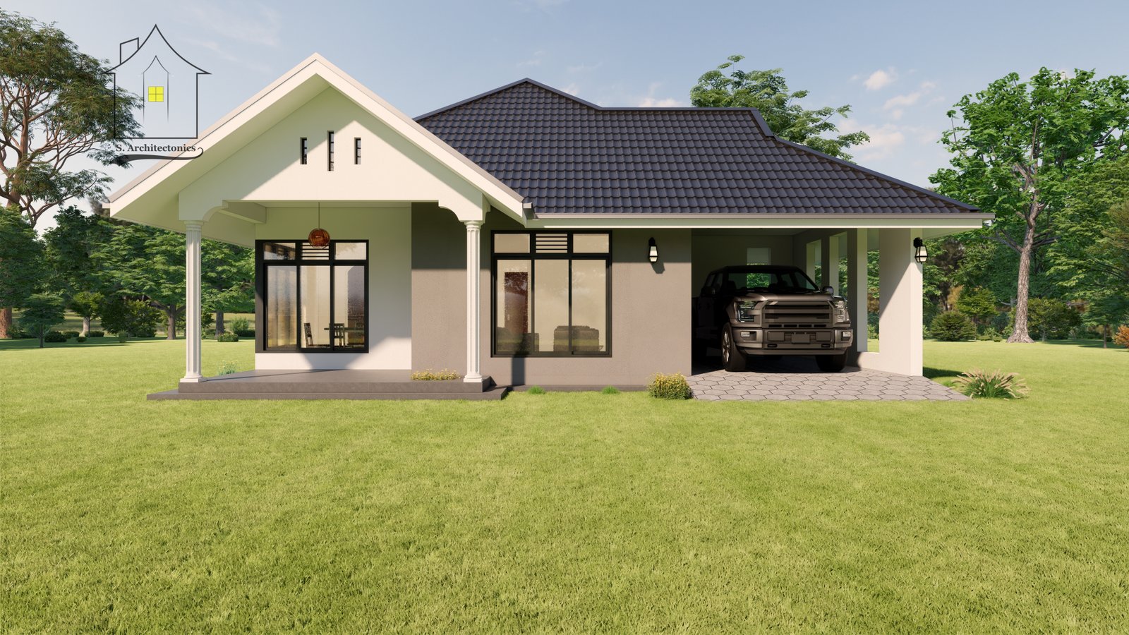 A three-bedroom bungalow house plan