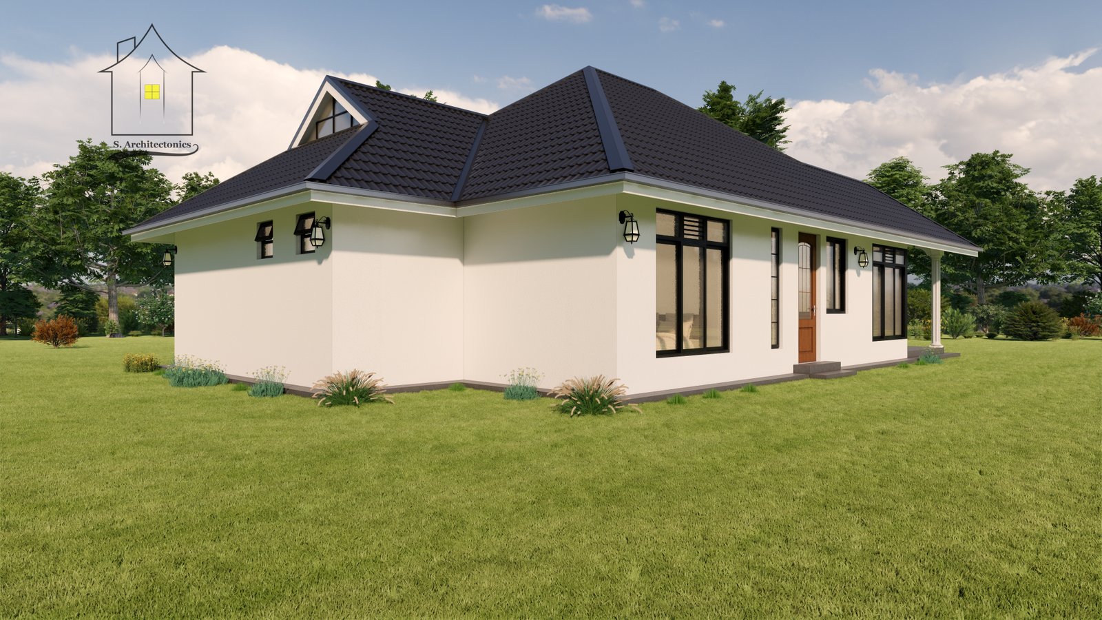 A three-bedroom bungalow house plan
