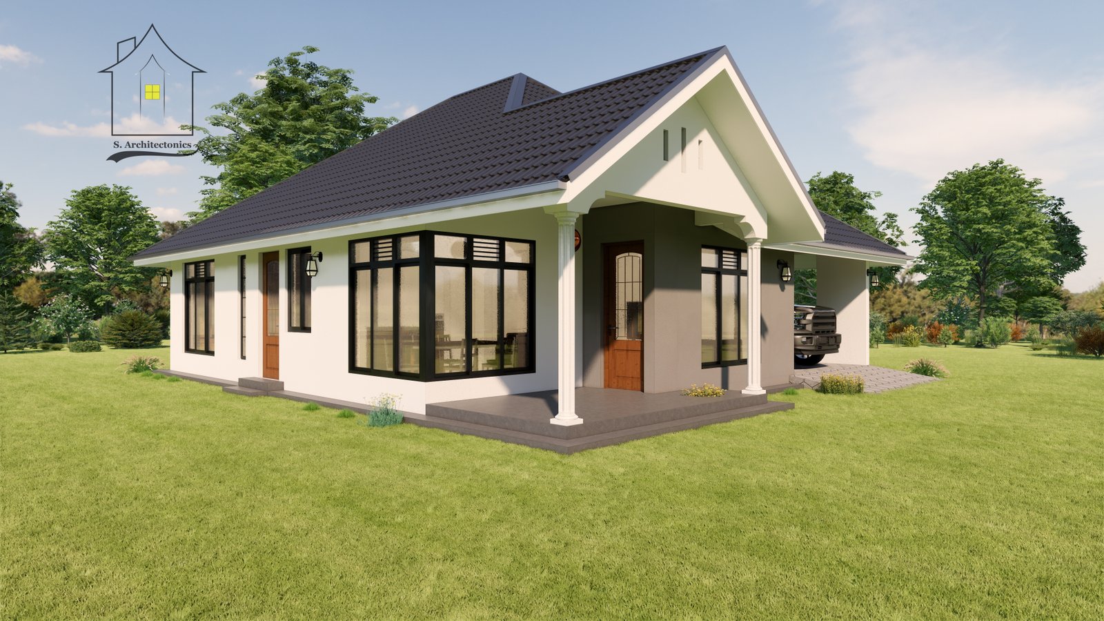 A three-bedroom bungalow house plan
