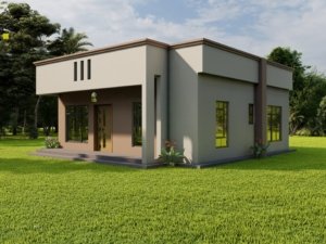 A two bedroom house plan with a hidden roof