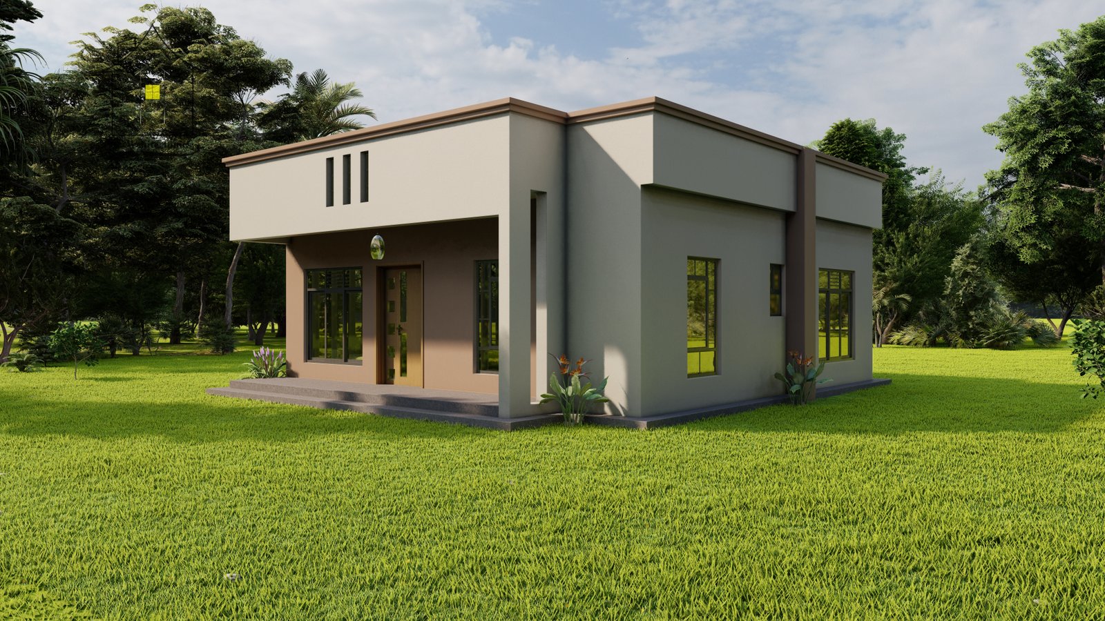 A two bedroom house plan with a hidden roof