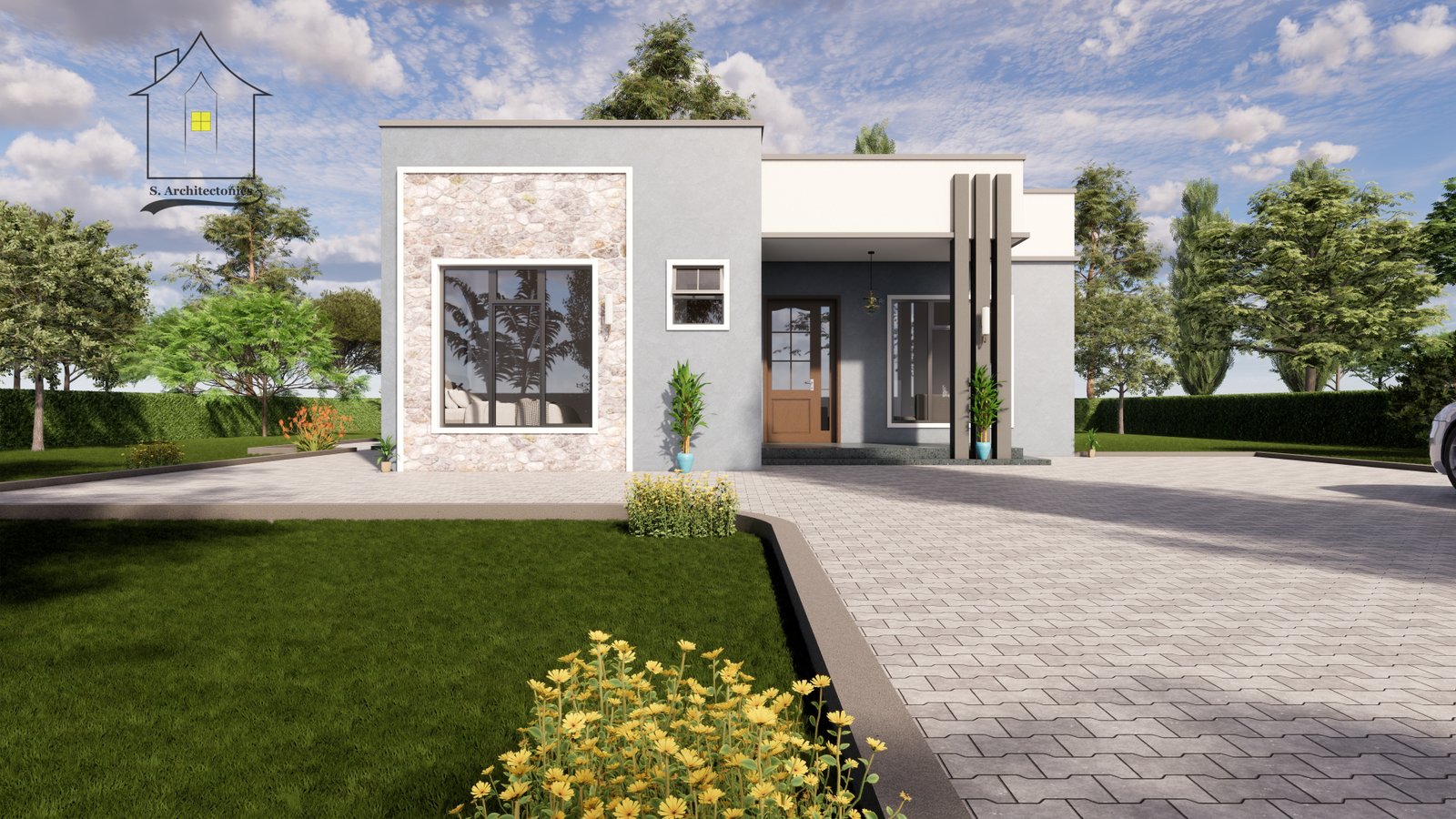 A beautiful two bedroom house plan with a hidden roof.