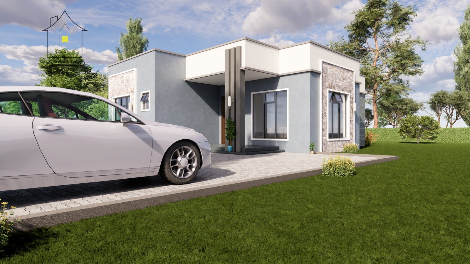 A beautiful two bedroom house plan with a hidden roof.