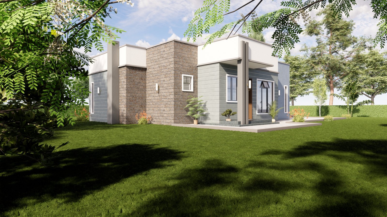 A beautiful two bedroom house plan with a hidden roof.