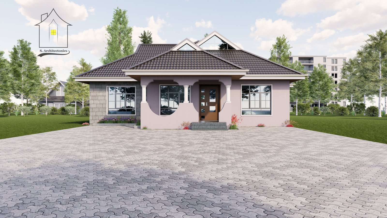Three-bedroom bungalow design - floor plan in Kenya