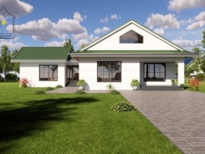An elegant four-bedroom farmhouse plan and design with a total plinth area of 161 square meters