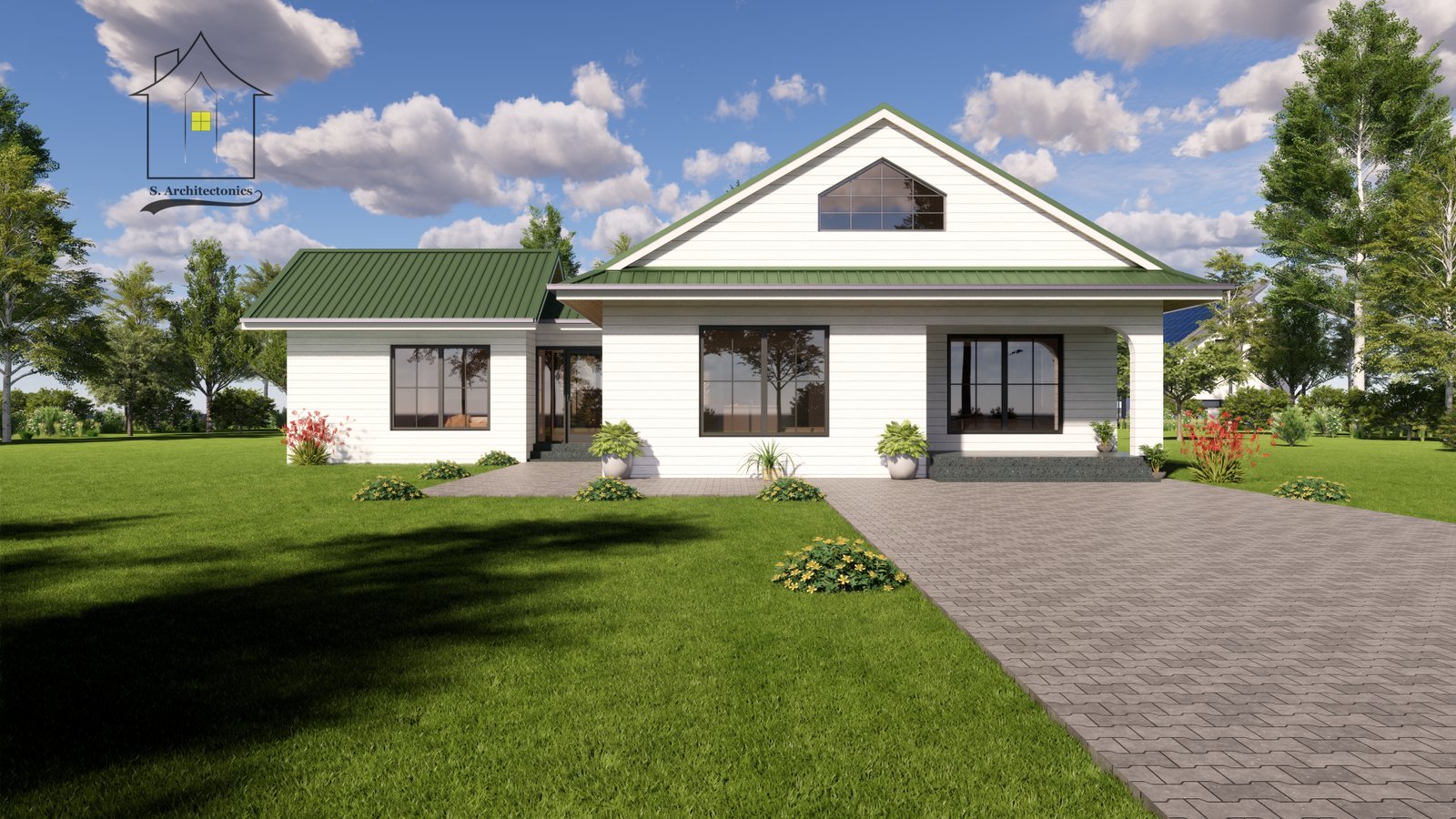 An elegant four-bedroom farmhouse plan and design with a total plinth area of 161 square meters